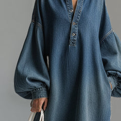 Blue denim maxi dress from My Store, flowing evening dress with a relaxed fit and stylish design, perfect for casual or elegant occasions.