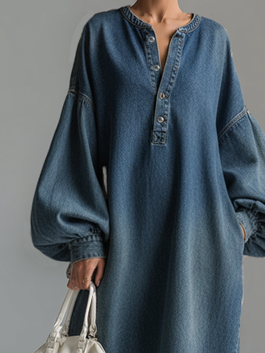 Blue denim maxi dress from My Store, flowing evening dress with a relaxed fit and stylish design, perfect for casual or elegant occasions.