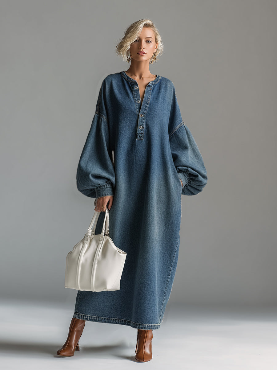 Blue denim maxi dress from My Store, elegant evening dress with flowing fabric and sleeveless design, perfect for formal occasions.