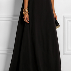 White sleeveless maxi dress with split-joint design, round neckline, and hollow solid color from My Store.