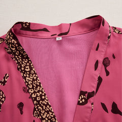 Rose red leopard print chiffon long sleeve jumpsuit for women featuring stylish, flowy fabric and a fashionable design.