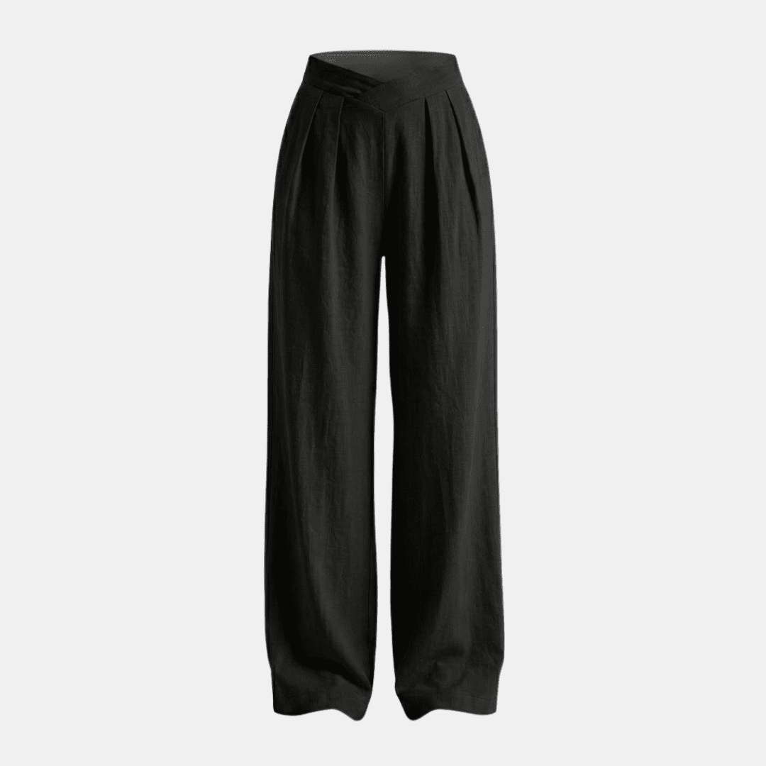 Women's criss-cross waist wide-leg trousers by Tammy Bradley, stylish pants with a flowy fit and high-rise design.