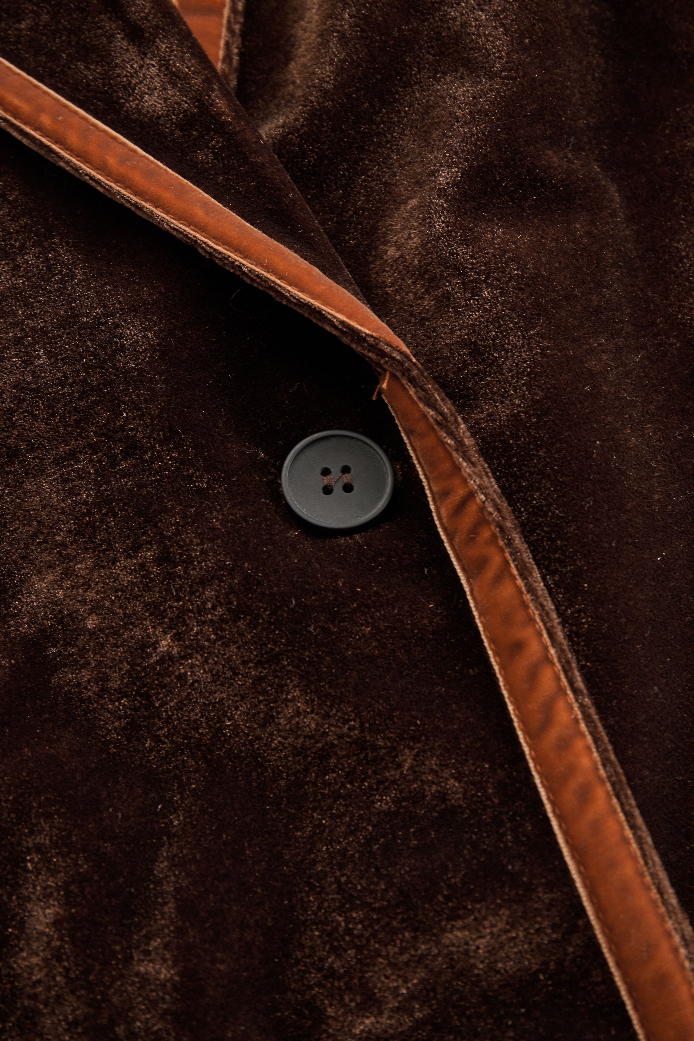 Brown velvet colour-block lapel coat with pockets from My Store, featuring a stylish design and classic fit.