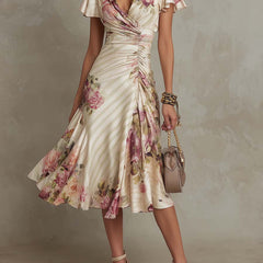 Elegant chiffon floral midi dress from My Store, featuring a flowing design and vibrant floral patterns for evening wear.