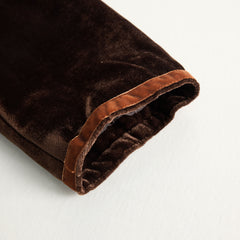 Brown velvet colour-block lapel coat with pockets, stylish women's coat featuring a chic design and button closure.