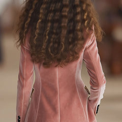 Pink velvet leopard print blazer with one button, stylish jackets and blazers by My Store, shown on a mannequin.