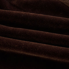 Brown velvet colour-block coat with lapel collar and pockets, stylish long coat by My Store displayed on a hanger.