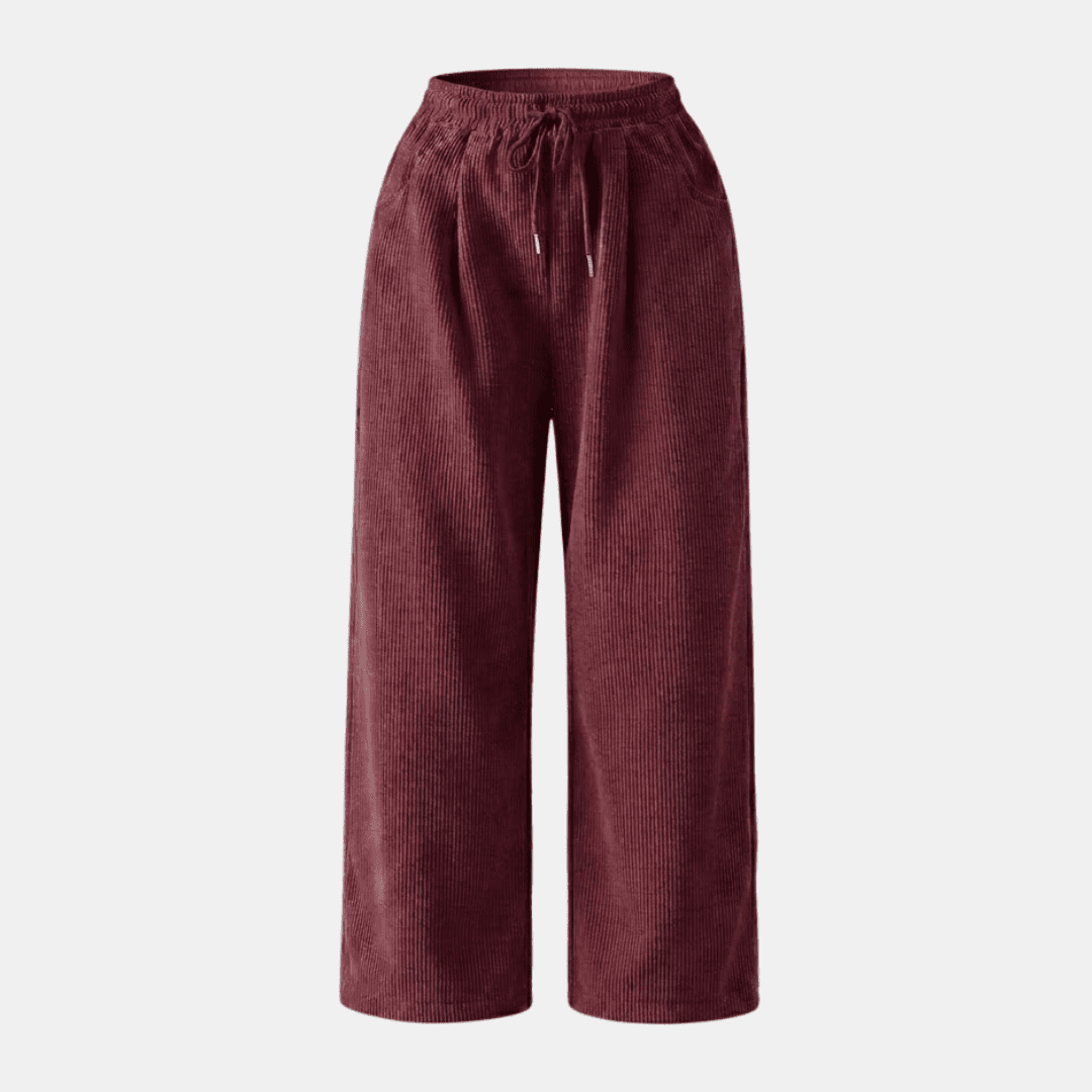 Women’s wide-leg corduroy trousers by Tammy Bradley, relaxed fit, soft textured fabric, stylish casual pants.