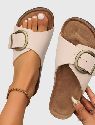 Adjustable buckle strap orthopedic women's sandals with cushioned footbed and supportive sole for comfortable walking.