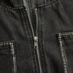 Women’s casual loose denim jumpsuit with long sleeves, hood, zipper, and retro pockets, from My Store.