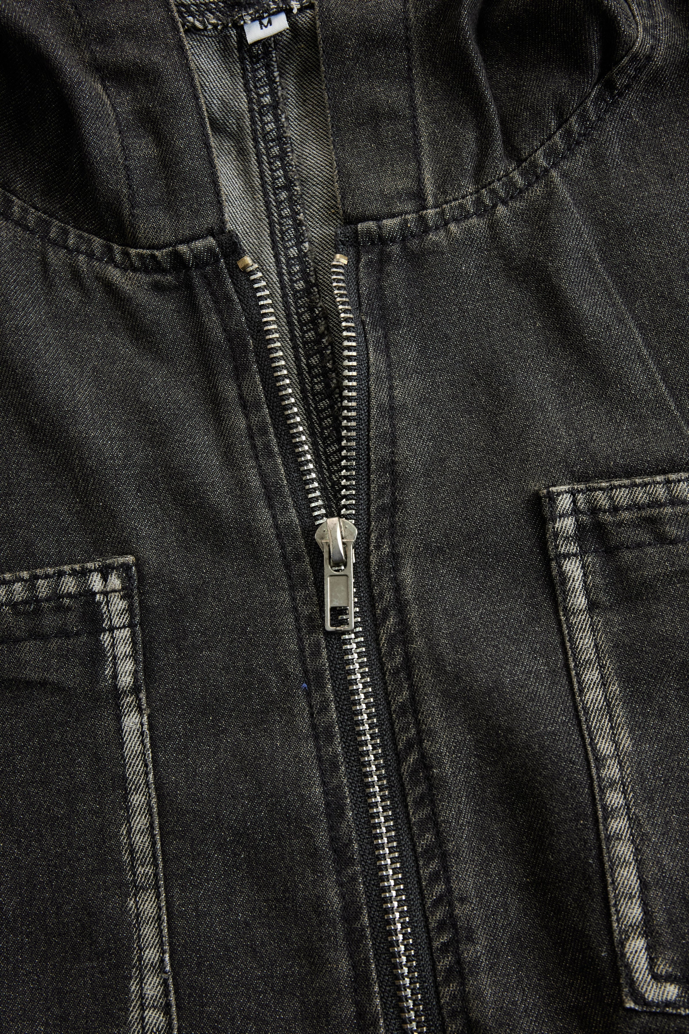 Women’s casual loose denim jumpsuit with long sleeves, hood, zipper, and retro pockets, from My Store.