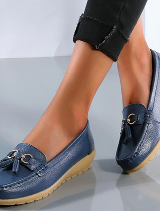 Black orthopedic loafers for women with non-slip waterproof soles from My Store, featuring comfortable design and durable material.