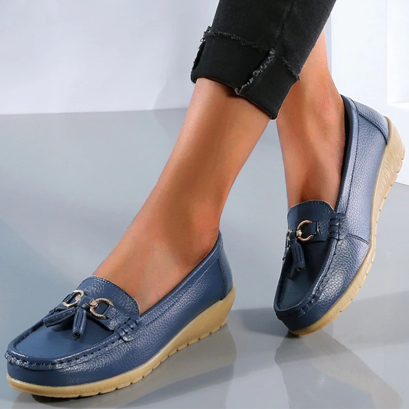 Black orthopedic loafers for women with non-slip waterproof soles from My Store, featuring comfortable design and durable material.