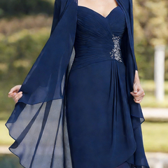 Navy blue tulle midi dress for women with pleated two-piece set, featuring elegant flowing fabric and stylish design.