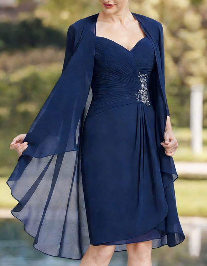 Navy blue tulle midi dress for women with pleated two-piece set, featuring elegant flowing fabric and stylish design.