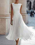 Tammy Bradley chiffon draped-neck pleated midi dress for women, featuring flowing fabric and elegant design.