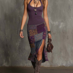 Knit halter neck midi dress for women featuring a fitted bodice and flowy skirt, stylish and comfortable for warm weather.