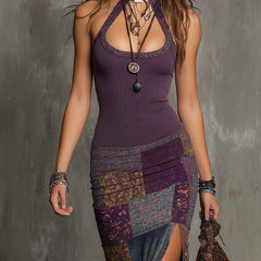 Knit halter neck midi dress for women featuring a fitted silhouette and sleeveless design, stylish and comfortable for warm weather.