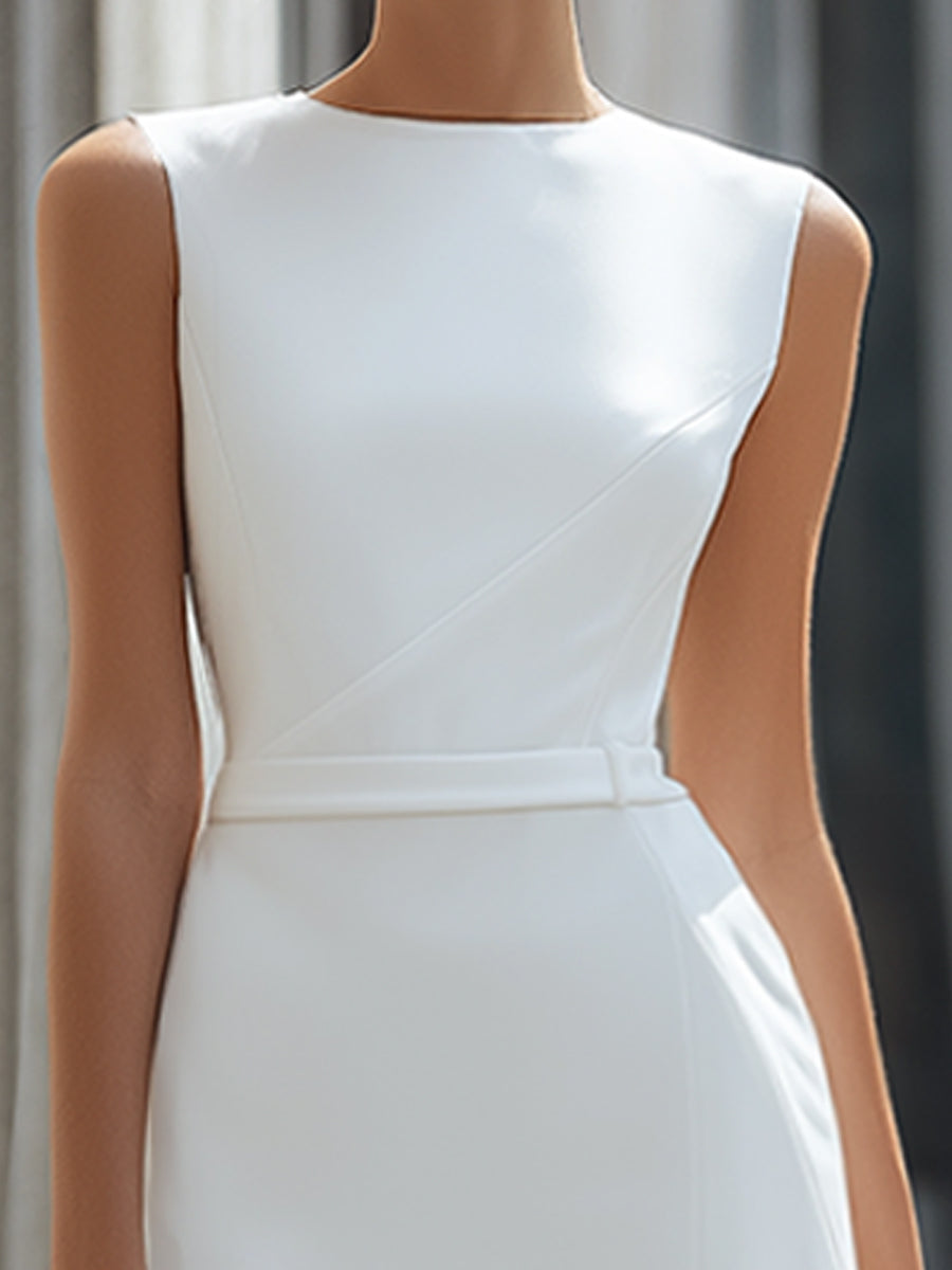 Sleeveless asymmetric panel tailored maxi dress by Tammy Bradley, featuring a fitted silhouette and elegant design.