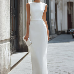 Tammy Bradley sleeveless asymmetric panel tailored maxi dress displayed on a model, featuring a sleek, modern silhouette and elegant design.
