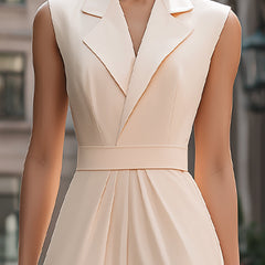 Beige sleeveless midi dress with lapel collar, perfect for summer business wear, by My Store.