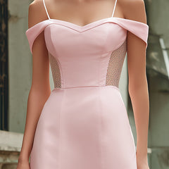 Elegant pink off-the-shoulder maxi dress for women, stylish wedding guest dress with flowing fabric and fitted bodice.