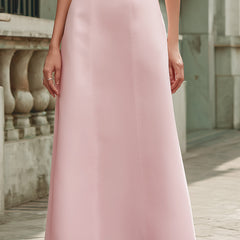 Pink off-the-shoulder maxi dress from My Store, elegant wedding guest dress with flowing fabric and fitted waist.