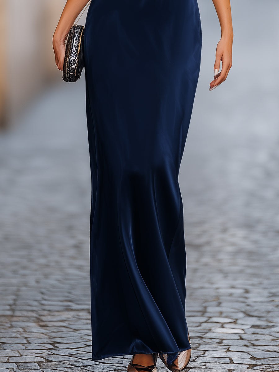 Tammy Bradley batwing-sleeve column maxi dress for women, flowing design with dramatic sleeves, full-length evening dress.