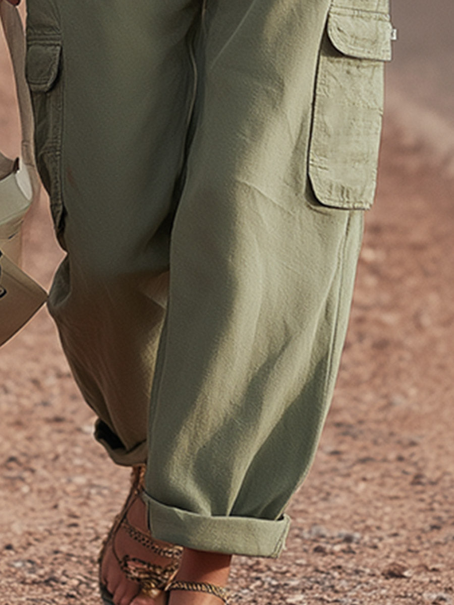 Green multi-pocket cargo trousers for women, stylish pants with multiple pockets from My Store.