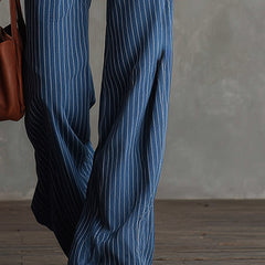 Blue striped straight-leg women's jeans from My Store, showing the fit and pattern of the casual denim pants.