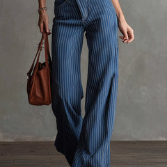 Blue striped straight-leg women's jeans from My Store, showing denim fabric with vertical blue and white stripes.