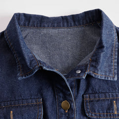 Dark blue denim women's sleeveless balloon jumpsuit with multiple pockets and wide-leg pants, stylish and casual for everyday wear.