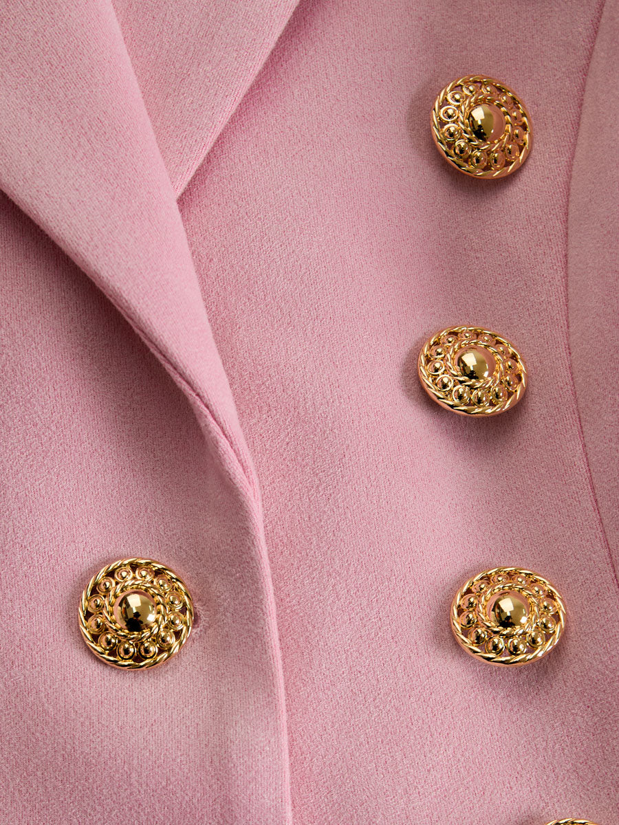 Pink faux suede and fur blazer with multi-button lapel, stylish jacket from My Store, featuring a chic and cozy design.