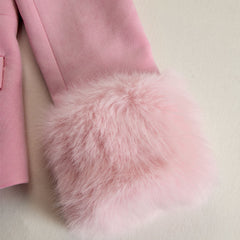 Pink faux suede and fur blazer with multi-button lapel, stylish jacket from My Store, featuring a chic and cozy design.