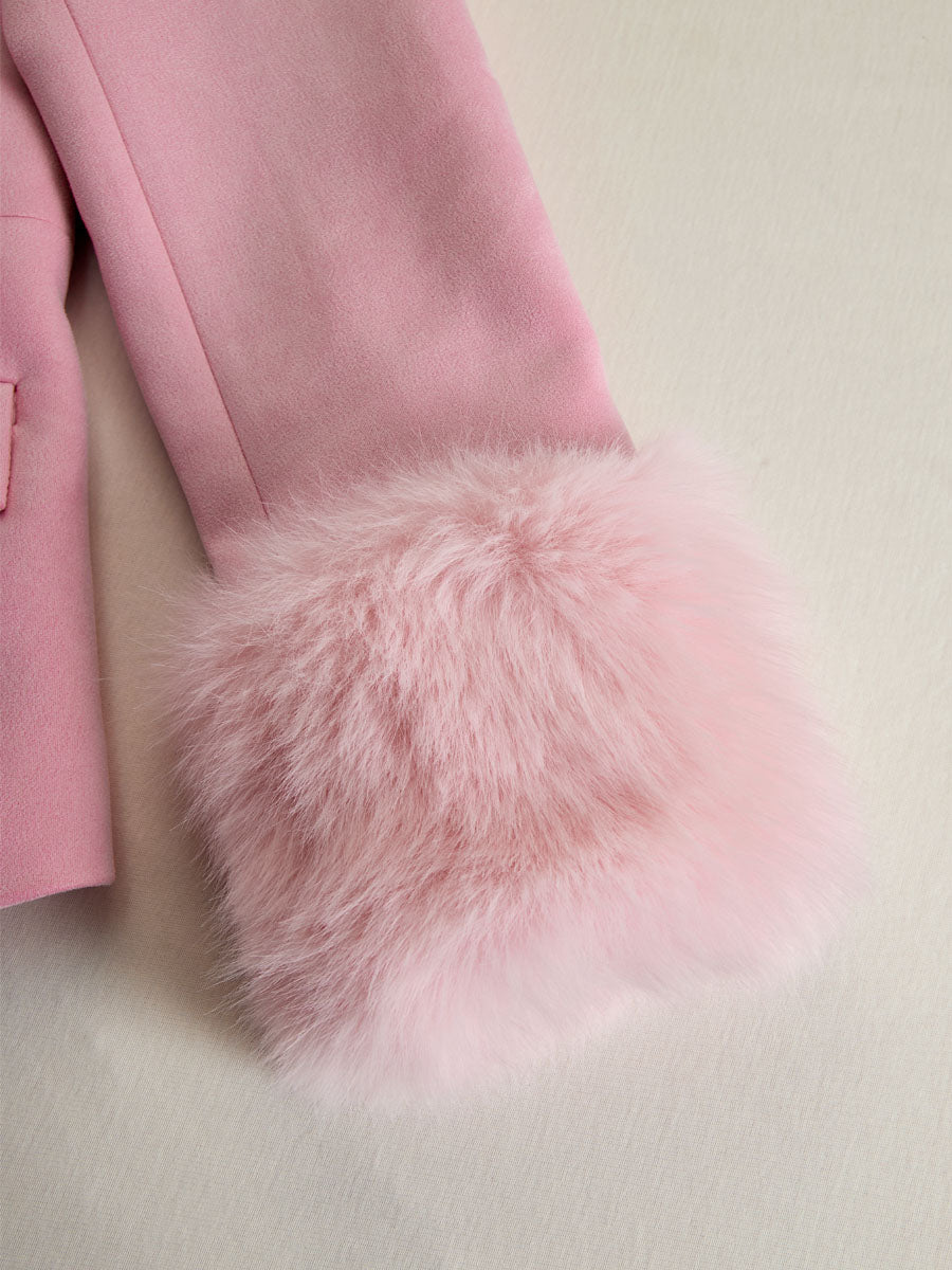 Pink faux suede and fur blazer with multi-button lapel, stylish jacket from My Store, featuring a chic and cozy design.
