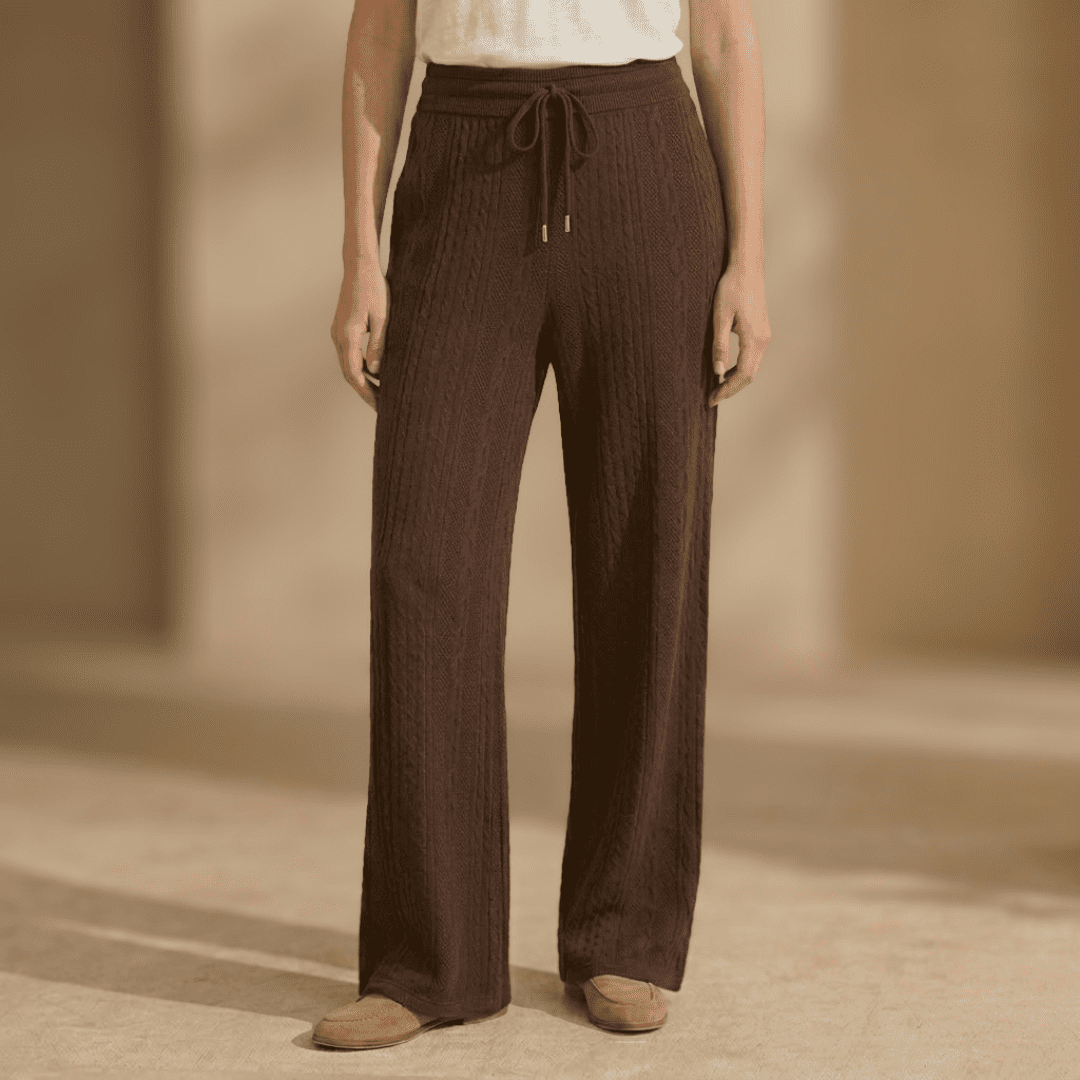 Women's Tammy Bradley cable-knit wide-leg lounge trousers, cozy and stylish knit pants with relaxed fit and comfortable design.
