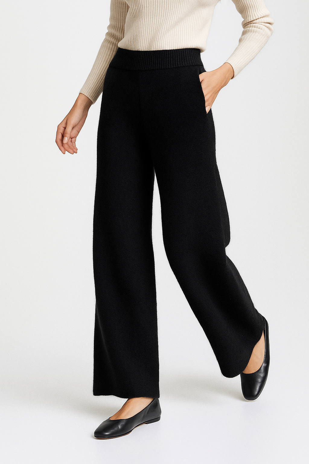 Women's loose pull-on cashmere joggers by My Store, showing the soft fabric and relaxed fit of these comfortable pants.