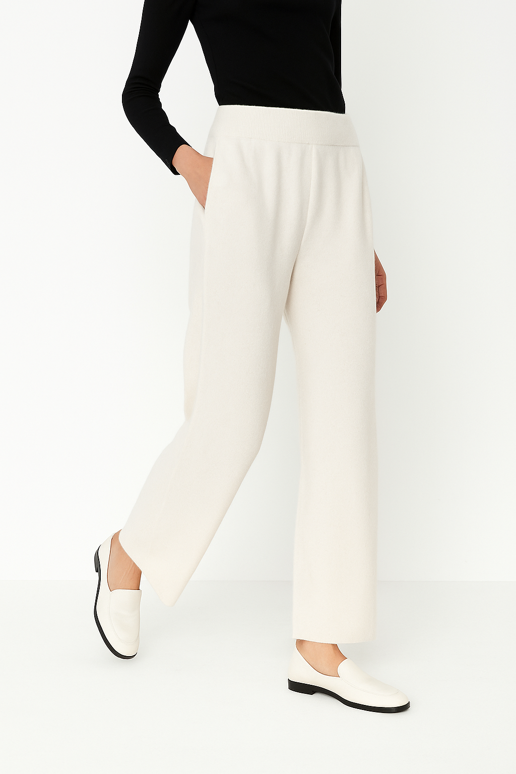 Light beige women's joggers by My Store, loose pull-on pants with a relaxed fit and comfortable cashmere-like fabric.