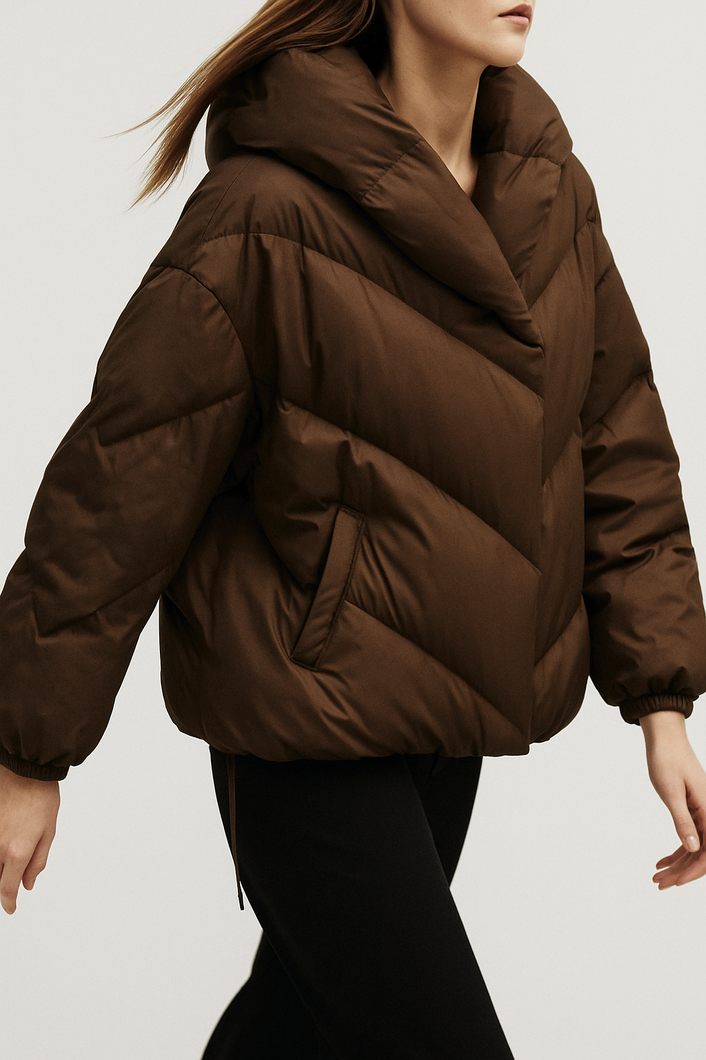 Hooded Down Puffer Jacket Women Cropped Quilted Insulated