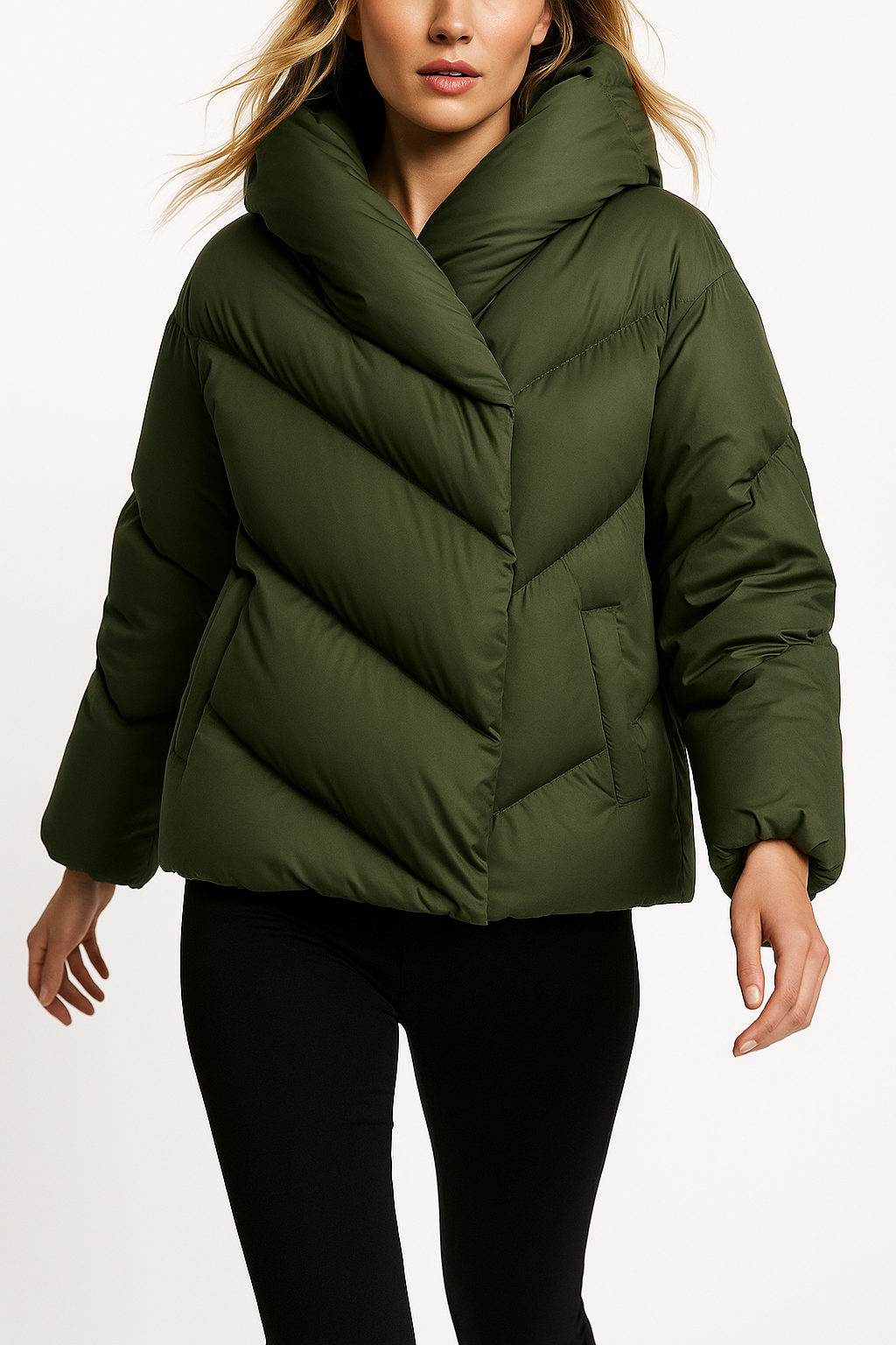 Hooded Down Puffer Jacket Women Cropped Quilted Insulated