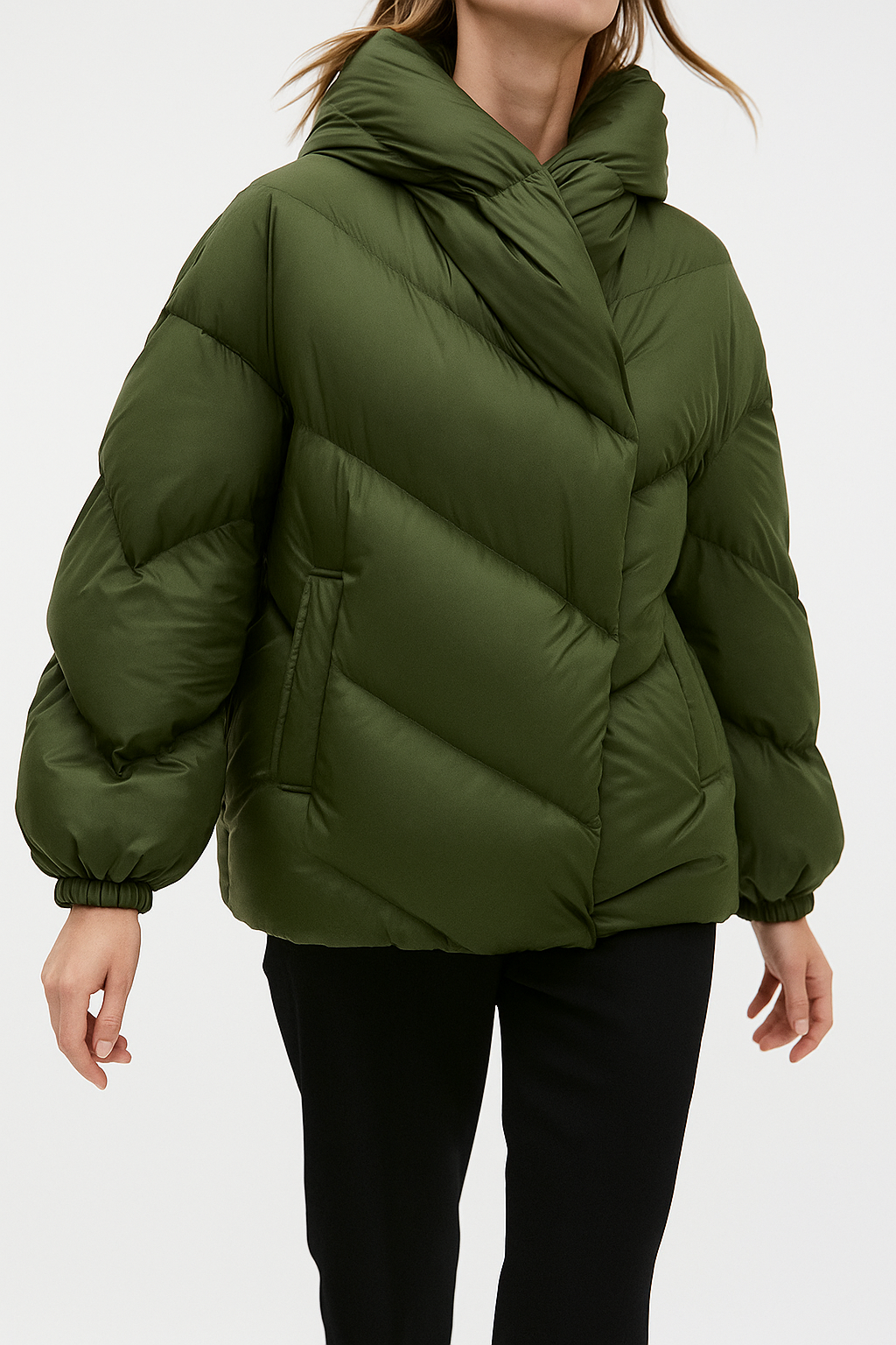 Hooded Down Puffer Jacket Women Cropped Quilted Insulated
