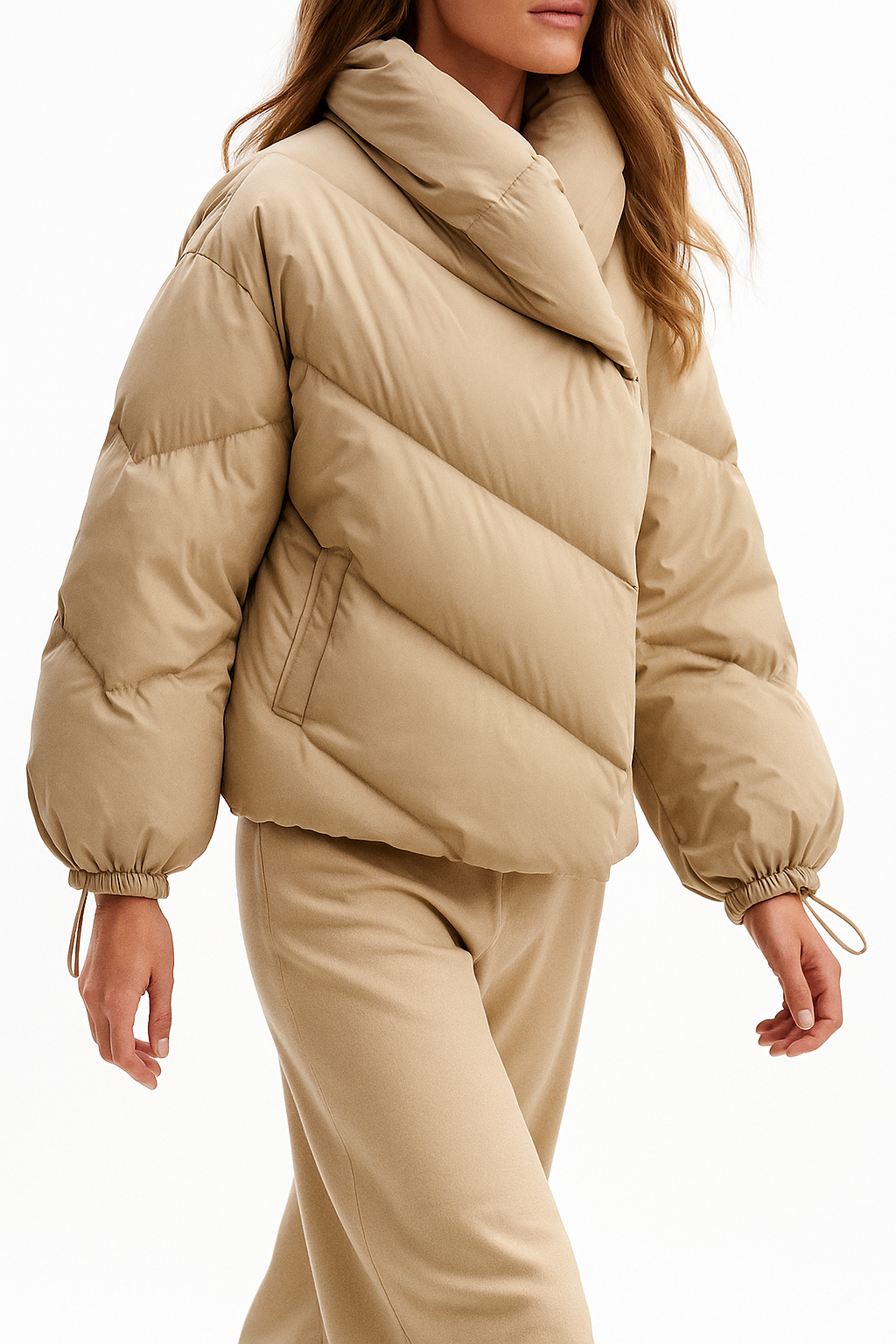 Hooded Down Puffer Jacket Women Cropped Quilted Insulated