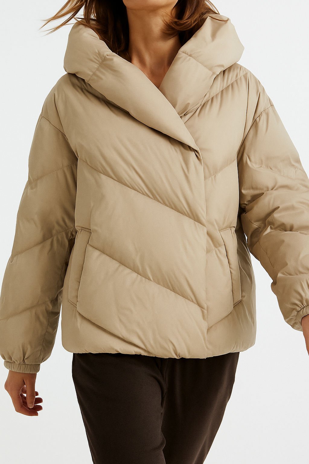 Hooded Down Puffer Jacket Women Cropped Quilted Insulated