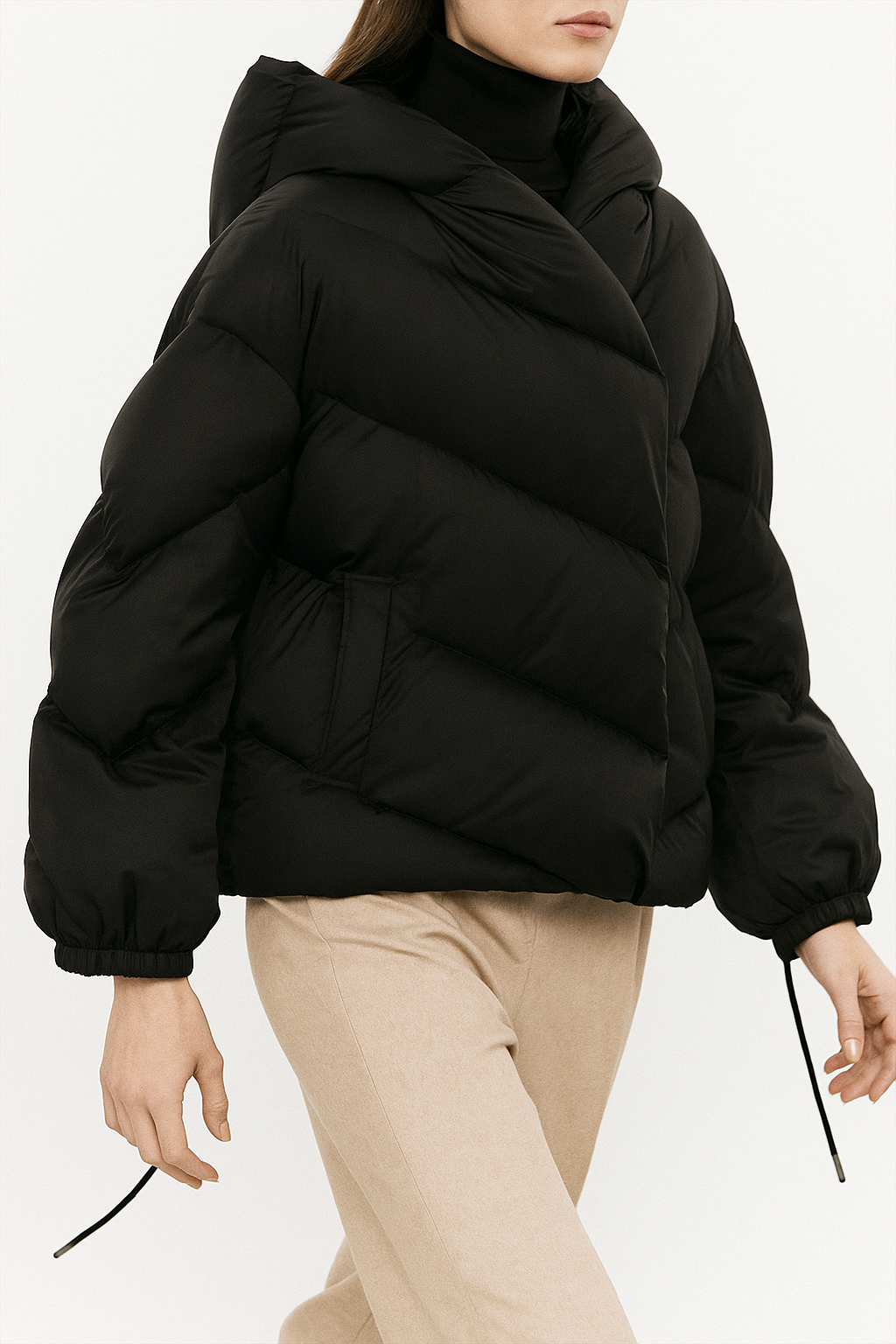 Hooded Down Puffer Jacket Women Cropped Quilted Insulated