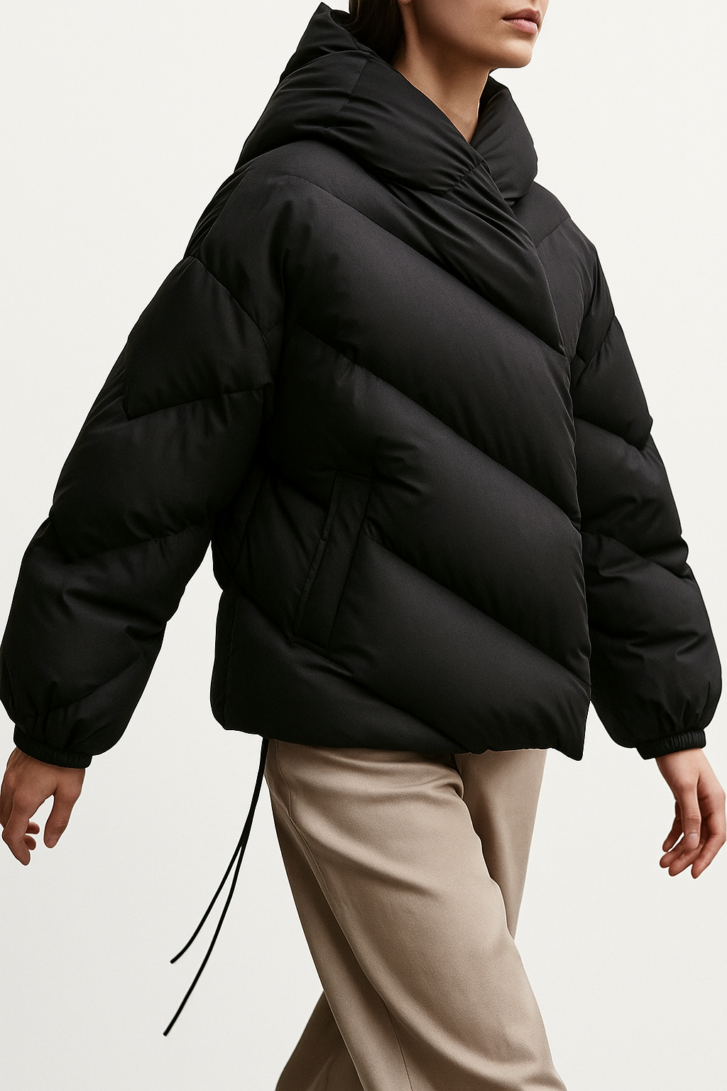 Hooded Down Puffer Jacket Women Cropped Quilted Insulated