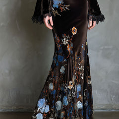 Velvet floral elegance evening dress by My Store featuring a stylish design, perfect for formal occasions.