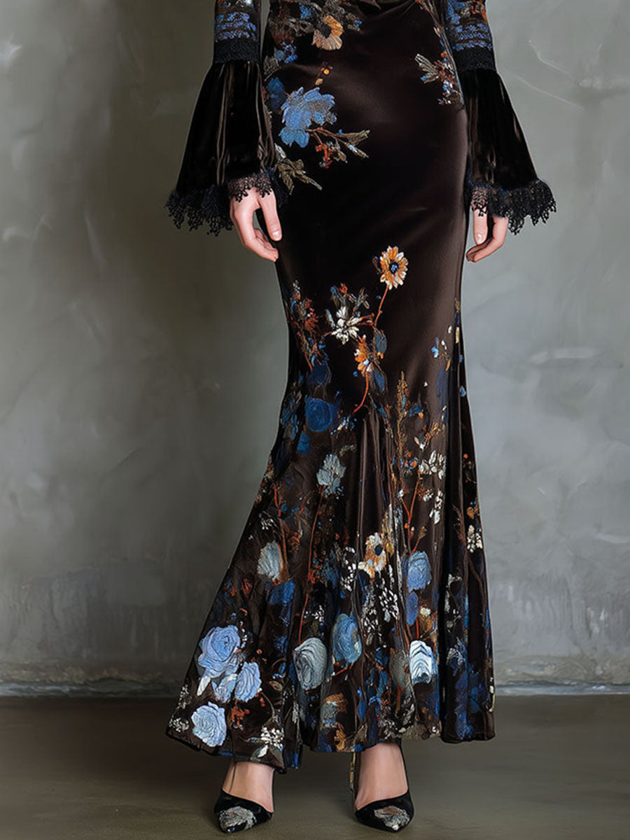 Velvet floral elegance evening dress by My Store featuring a stylish design, perfect for formal occasions.