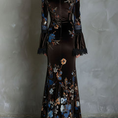 Velvet floral evening dress from My Store with elegant design, featuring a fitted bodice and flowing skirt for formal occasions.