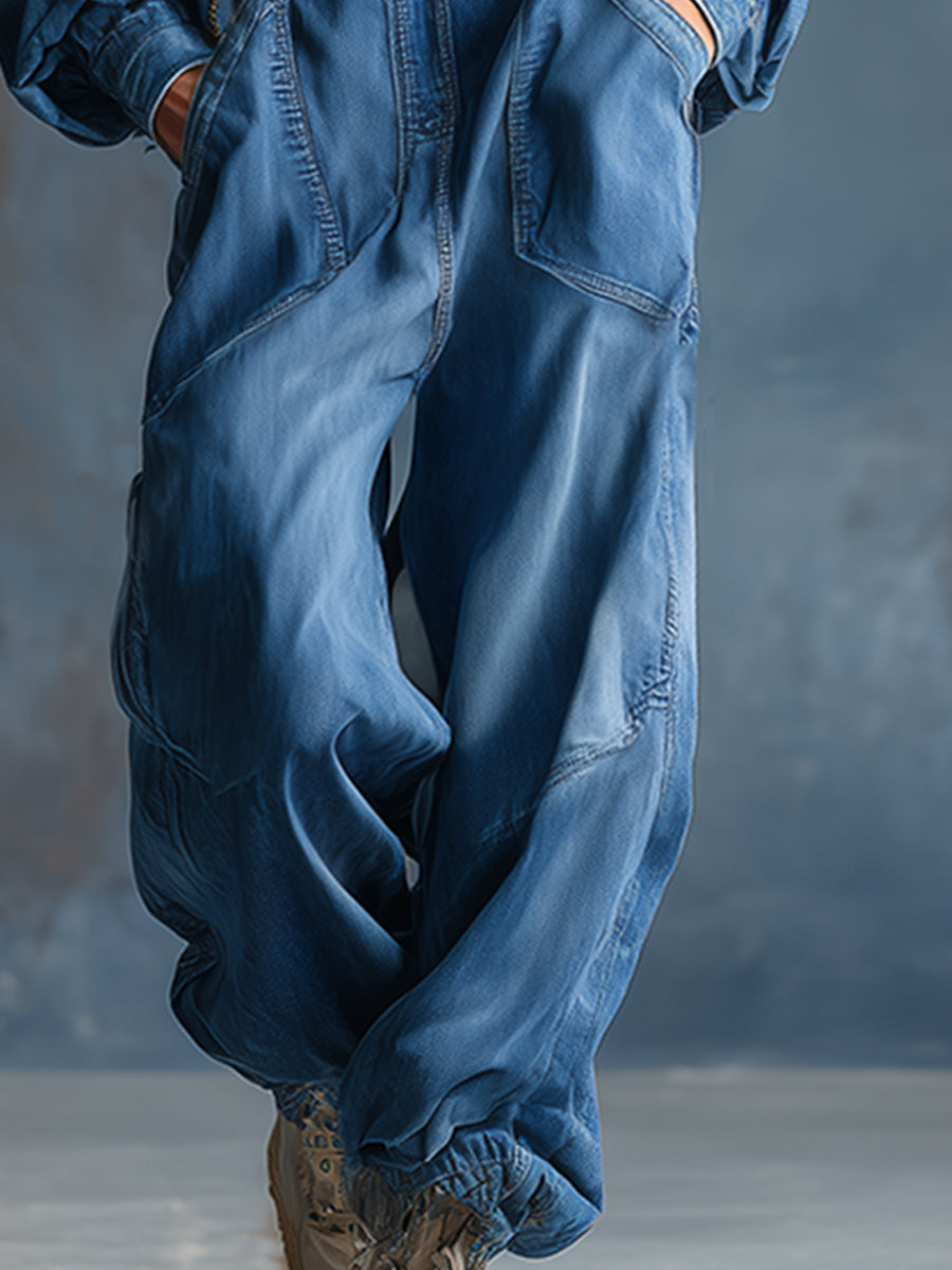 Blue denim hooded jumpsuit for women with button-front long sleeves, casual and stylish, from My Store.