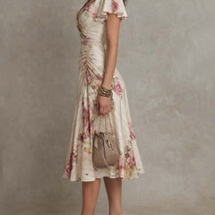 Light blue chiffon floral midi dress from My Store featuring a flowy evening dress with a fitted waist and delicate floral pattern.
